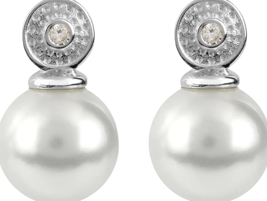 Jacques Lemans Ear Stad Sterling Silver With White Topaz And Fresh Water Pe