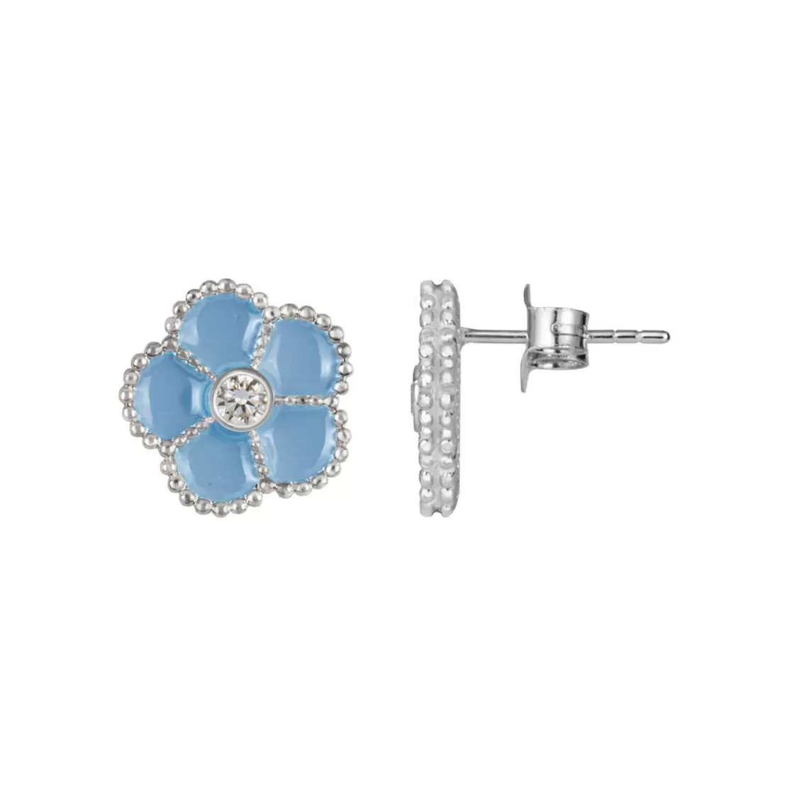 Jacques Lemans Ear Stud "Flower" Sterling Silver With Enamel/Topaz