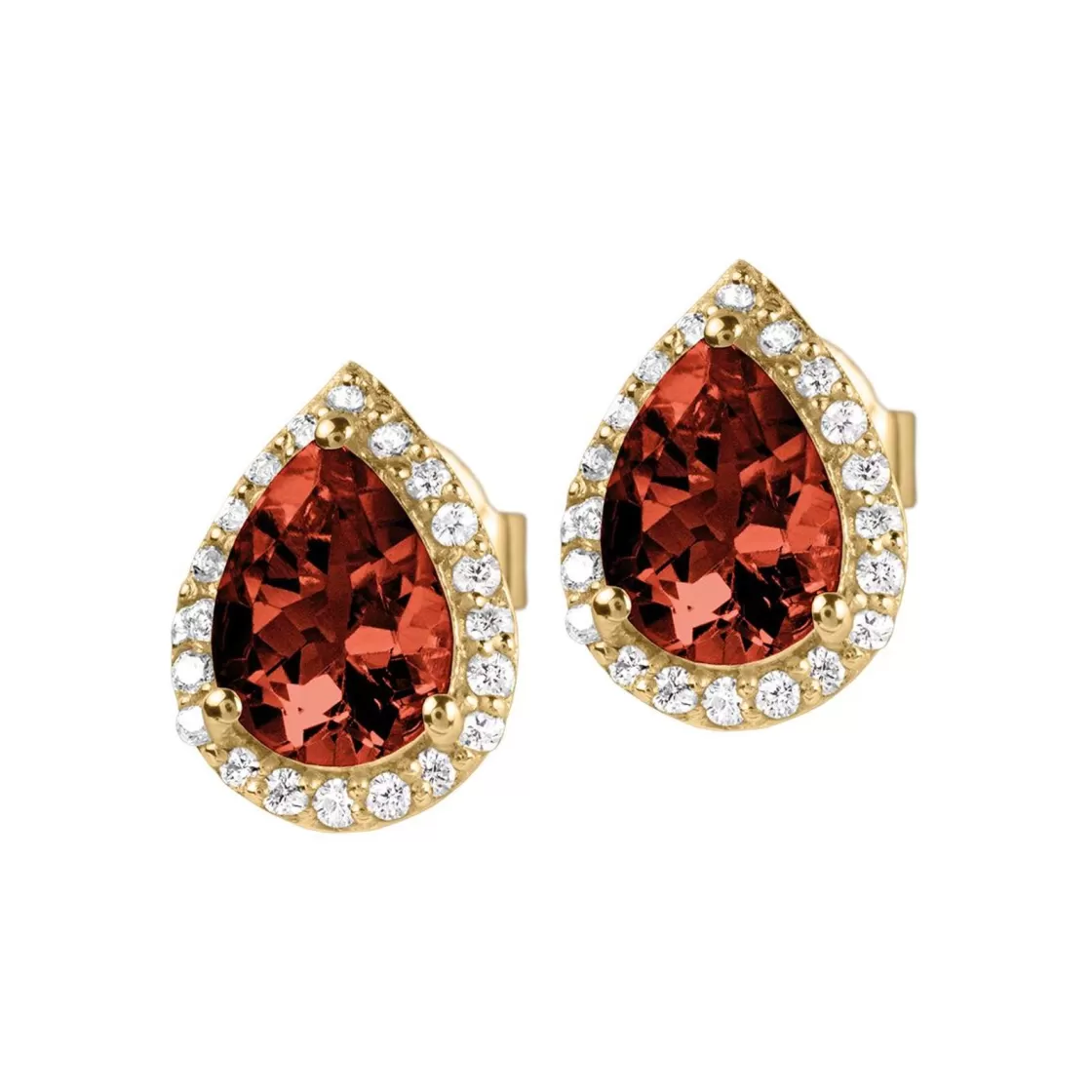 Jacques Lemans Ear Stud Sterling Silver Gold-Plated With Garnet