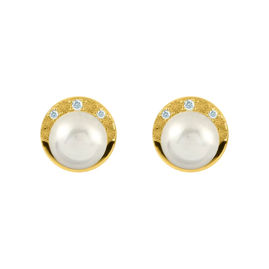 Jacques Lemans Ear Stud Sterling Silver Gold-Plated With Topaz & Pearl