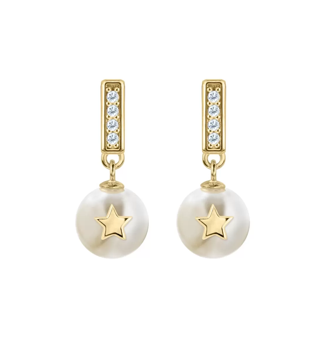 Jacques Lemans Ear Stud Sterling Silver Gold-Plated With Topaz & Pearl