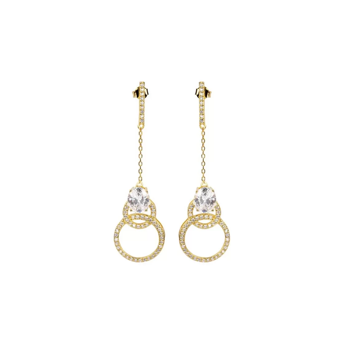 Jacques Lemans Ear Stud Sterling Silver Goldplated With Topazes