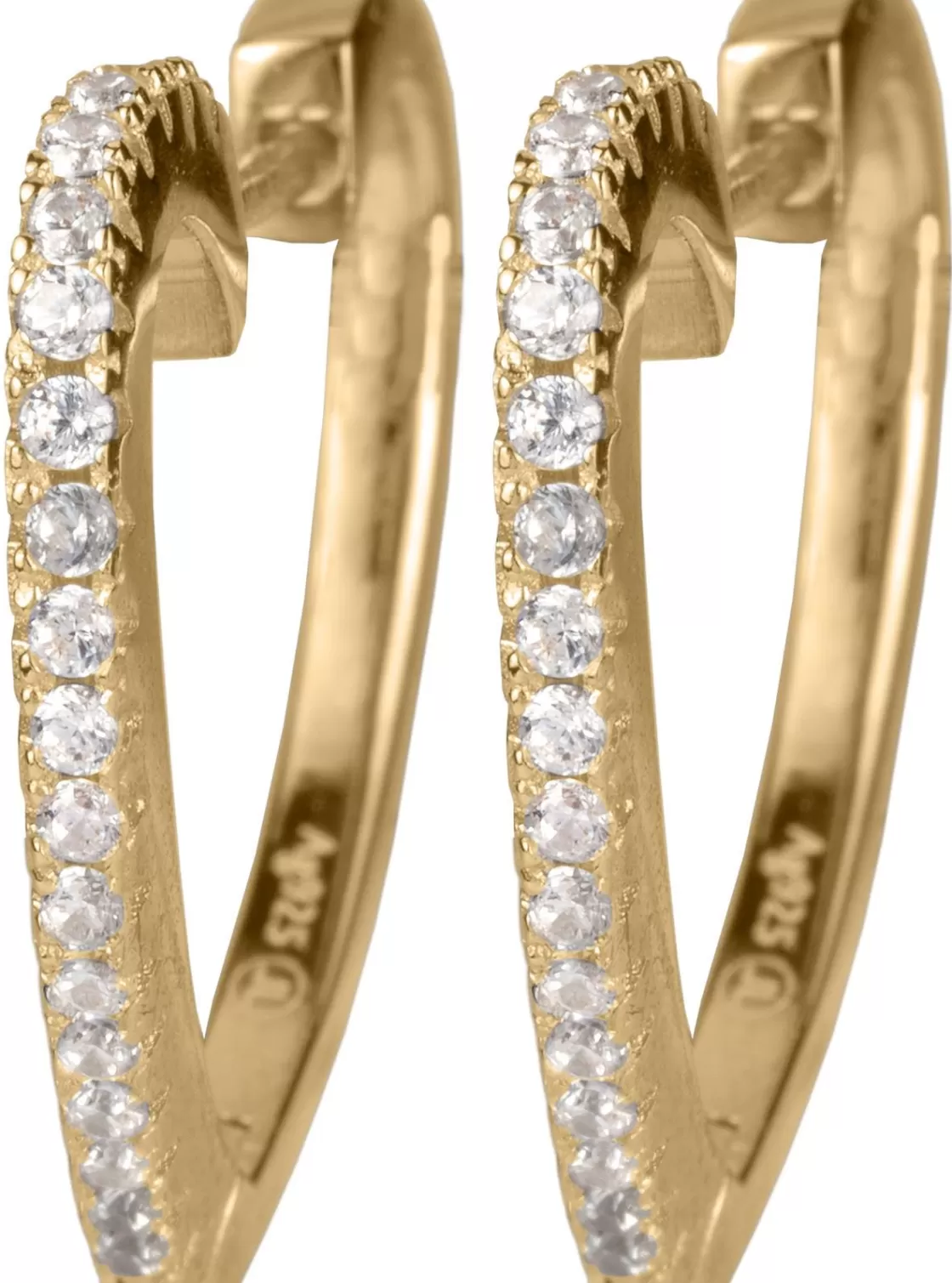 Jacques Lemans Ear Stud Sterling Silver Gold-Plated With White Topaz