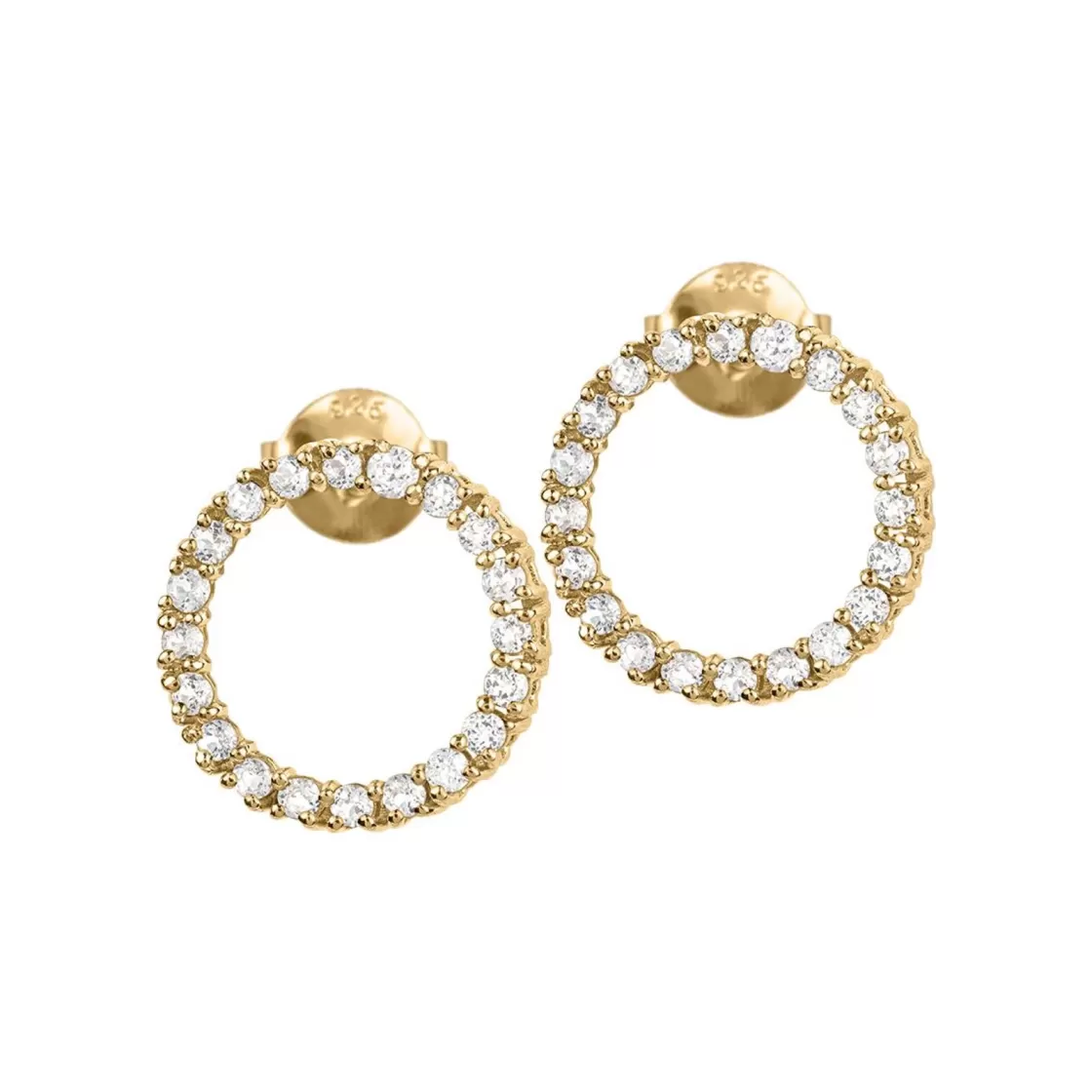 Jacques Lemans Ear Stud Sterling Silver Gold-Plated With White Topaz