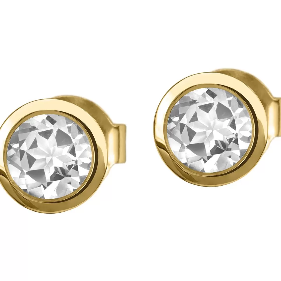 Jacques Lemans Ear Stud Sterling Silver Gold-Plated With White Topaz