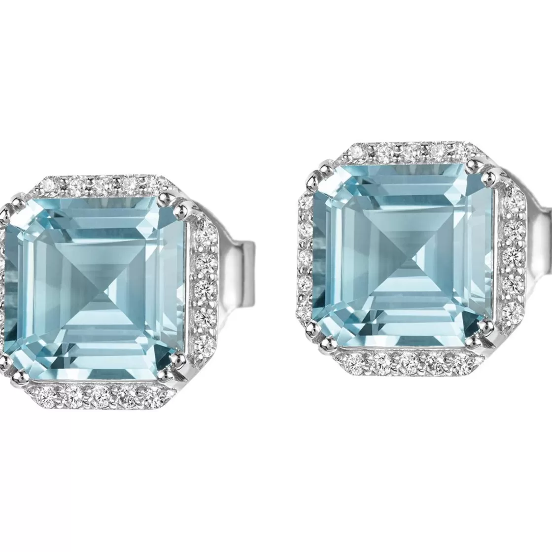 Jacques Lemans Ear Stud Sterling Silver With Sky Blue Topaz