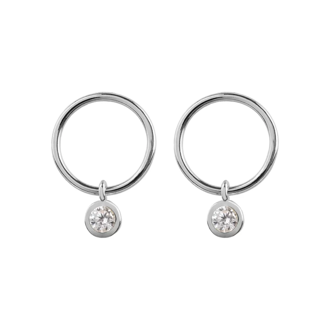 Jacques Lemans Ear Stud Sterling Silver With White Topaz Gemstones