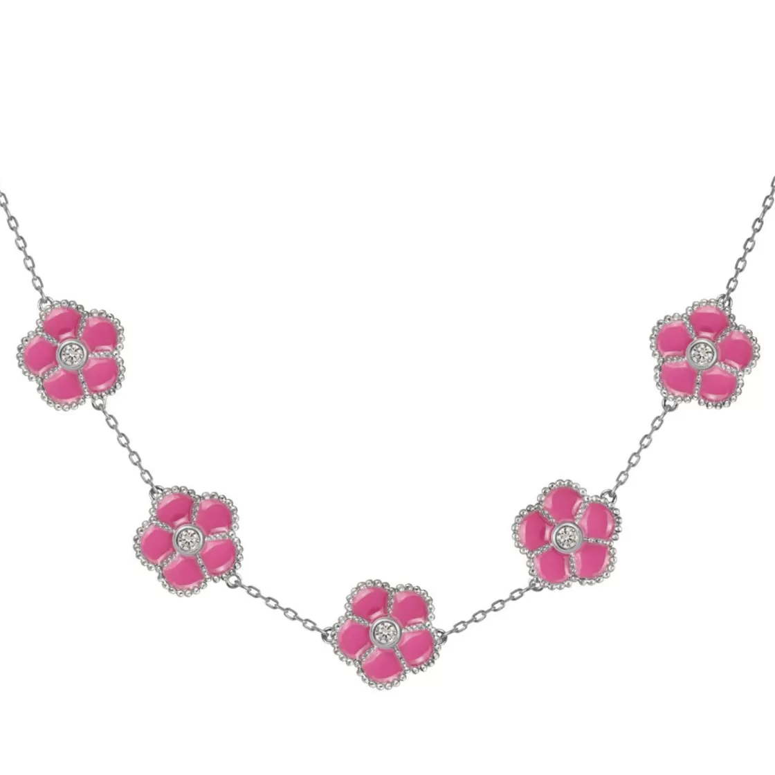 Jacques Lemans Necklace "Flowers" Sterlingsilver With Enamel/Topazes