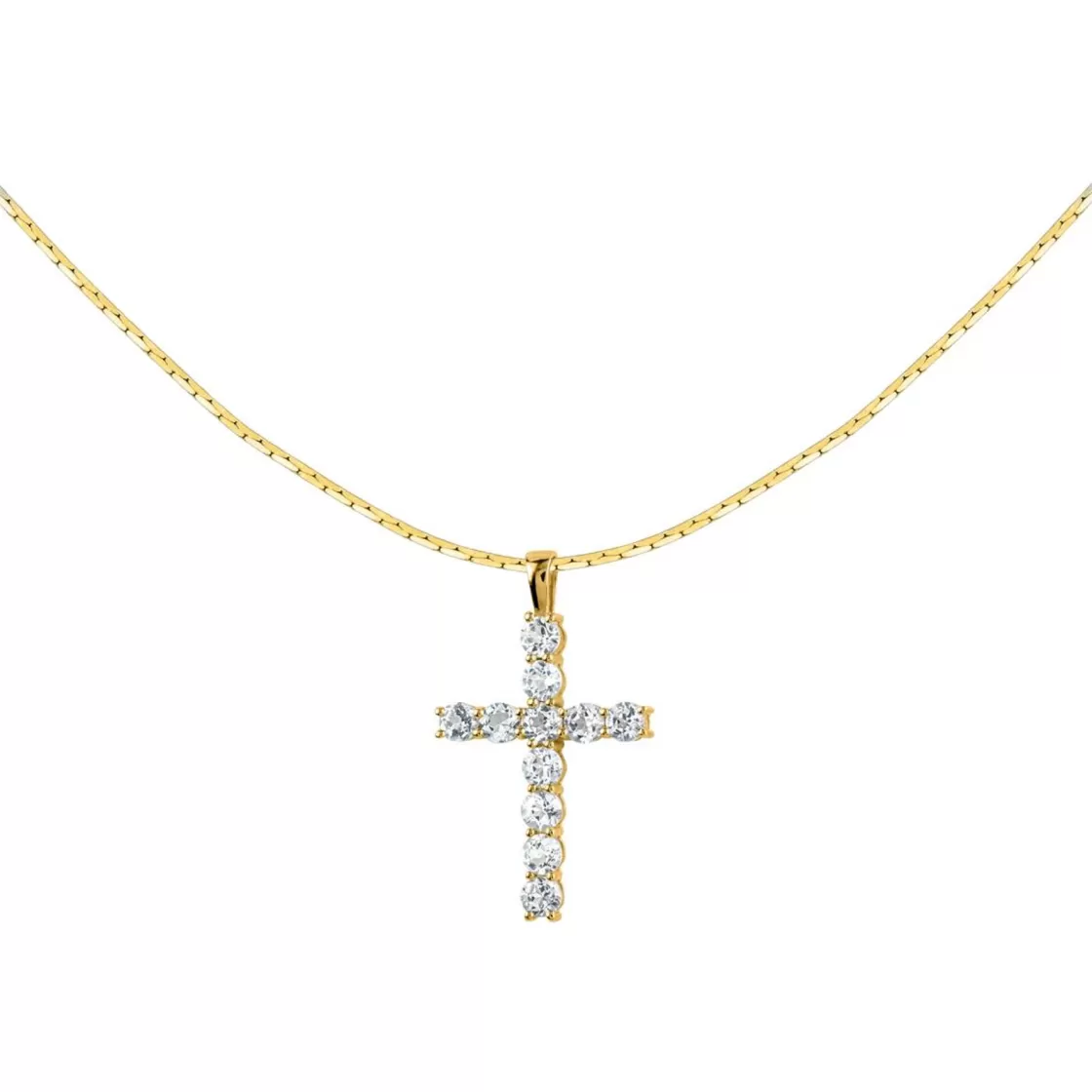 Jacques Lemans Necklace Sterling Silver Gold-Plated With White Topaz