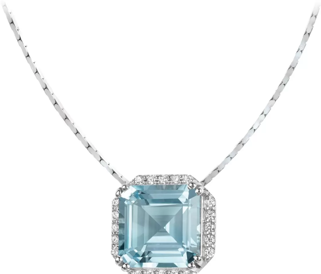 Jacques Lemans Necklace Sterling Silver With Sky Blue Topaz