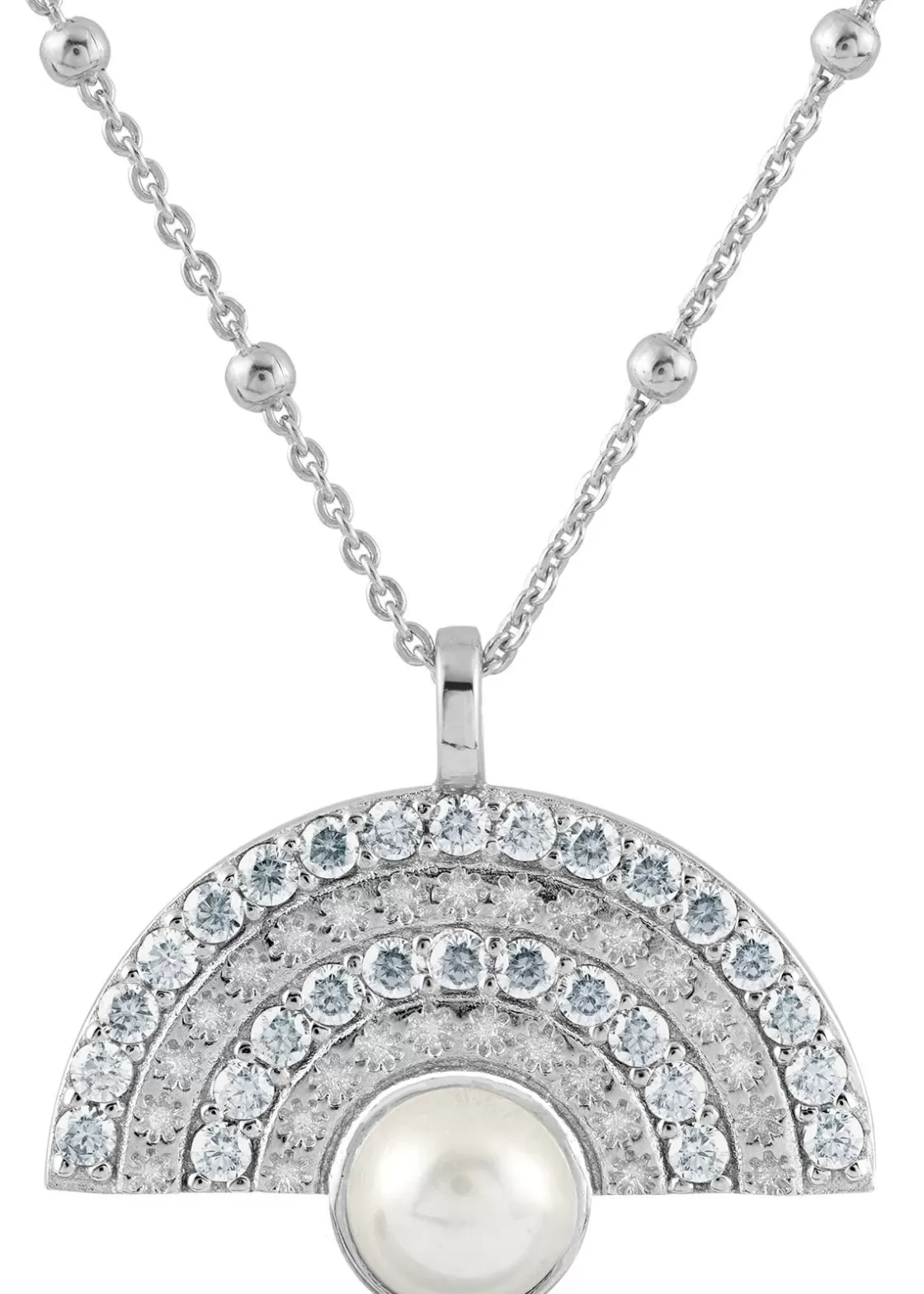 Jacques Lemans Necklace Sterling Silver With White Topaz Gemstones & Pearl