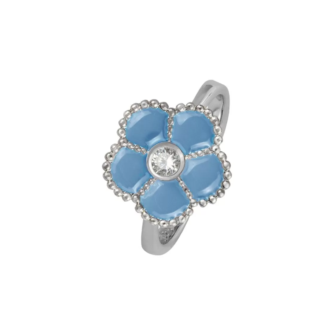 Jacques Lemans Ring "Flower" Sterling Silver With Enamel/Topaz